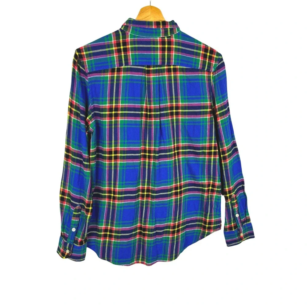 NWOT Ralph Lauren Boys Blue Plaid Flannel Button Down Shirt Size L 14-16 Cotton